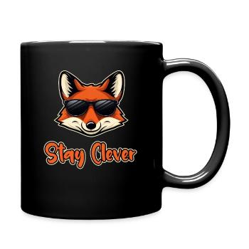 Stay Clever – Cool fox with sunglasses - Full Colour Mug - black - Right