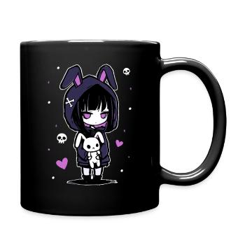 Fille d'anime gothique avec un sweat à capuche en forme de lapin et un crâne - Mug uni - noir - Droite