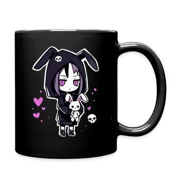 Fille d'anime gothique avec un sweat à capuche en forme de lapin et un crâne - Mug uni - noir - Droite