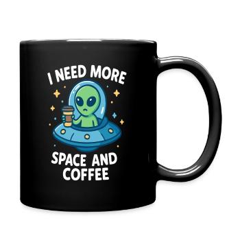 Space alien with coffee cup and message - Full Colour Mug - black - Right