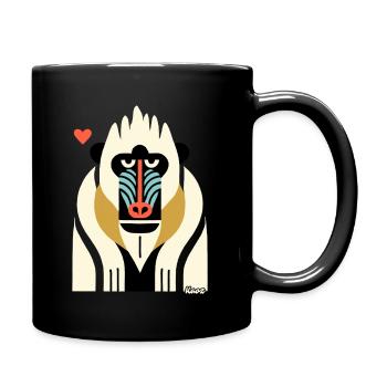 Bold Tribal Mandrill Monkey Illustration - Full Colour Mug - black - Right