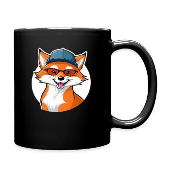 witziger Fuchs mit Brille und Cap - Tasse einfarbig - Schwarz - Rechts