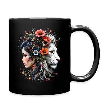 Woman and Lion in Floral Fusion - Full Colour Mug - black - Right