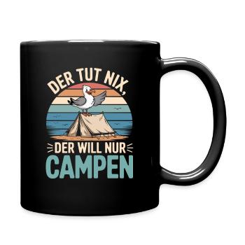  Der Tut Nix Der Will Nur Campen Möwe Zelt Strand - Tasse einfarbig - Schwarz - Rechts
