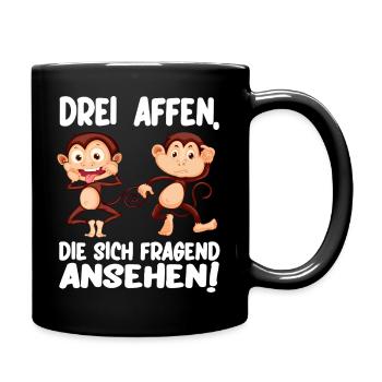 Drei Affen die sich fragend ansehen Lustig - Tasse einfarbig - Schwarz - Rechts