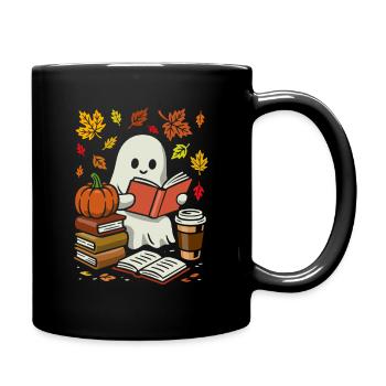 Fantôme avec livre et café - Costume d'Halloween - Mug uni - noir - Droite
