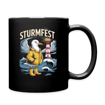 Storm Seagull at the Lighthouse Maritime North Sea - Full Colour Mug - black - Right