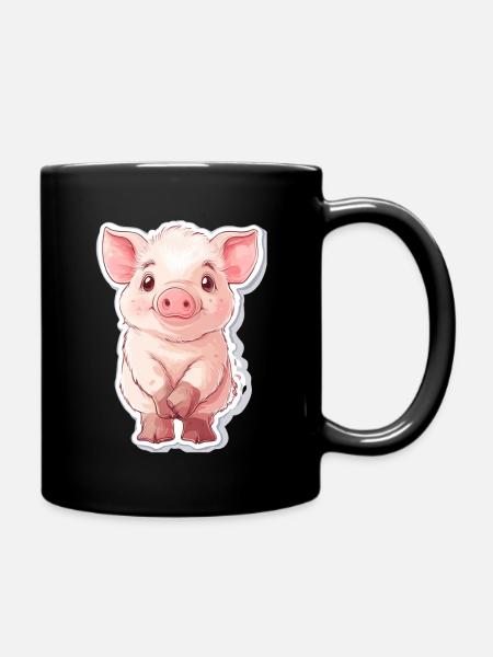Schwein Ferkel - Tasse einfarbig - Schwarz