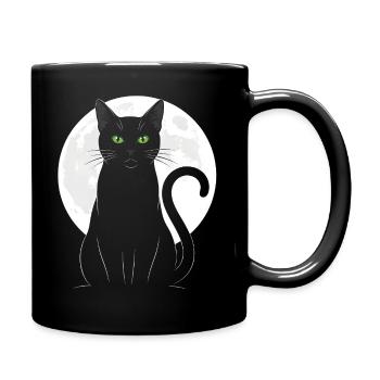 Schwarze Katze Vollmond mystisch für Katzenfans - Tasse einfarbig - Schwarz - Rechts