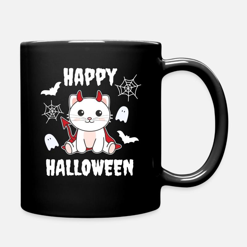 Katze Happy Halloween Teufel Kostüm - Tasse einfarbig - Schwarz