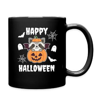Raccoon Happy Halloween Pumpkin Bat Costume - Full Colour Mug - black - Right