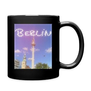 Berlin Fernsehturm Neon Design - Tasse einfarbig - Schwarz - Rechts