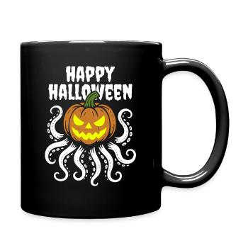 Happy Halloween - Oktopus Kürbis mit Tentakeln - Tasse einfarbig - Schwarz - Rechts