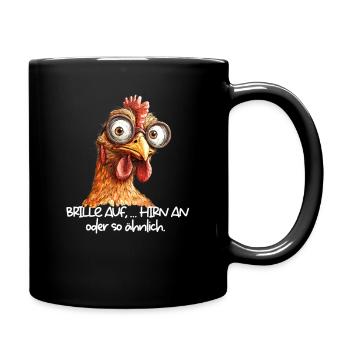 Brille auf Hirn an oder so ähnlich lustiges Huhn - Tasse einfarbig - Schwarz - Rechts