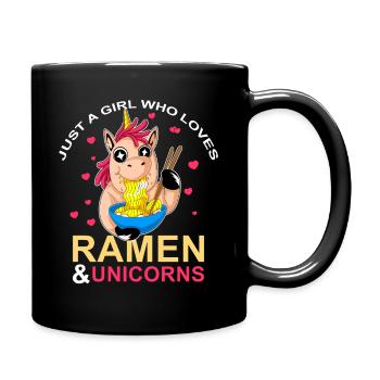 Ramen und Einhörner Mädchen lieben - Tasse einfarbig - Schwarz - Rechts