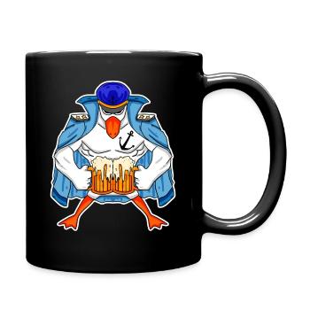 Möwe Kapitän mit Bier - Tasse einfarbig - Schwarz - Rechts
