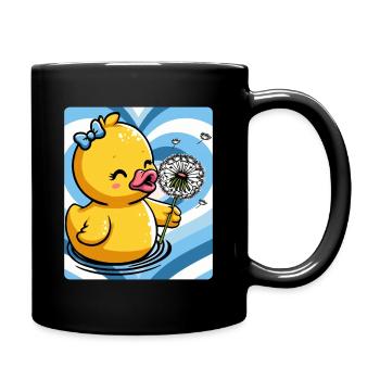 Cute duck charm with dandelion - Full Colour Mug - black - Right