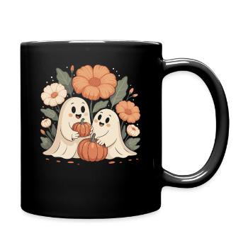 Citrouille Fleurs Automne Mignon Fantômes Halloween - Mug uni - noir - Droite