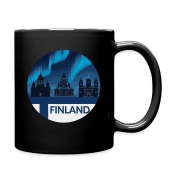 Silhouette d'aurores boréales au-dessus de la Finlande avec - Mug uni - noir - Droite