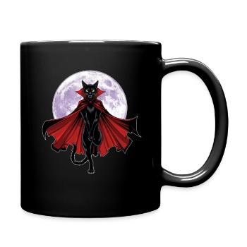 Graphic vampire cat with cape in front of a full moon - Full Colour Mug - black - Right
