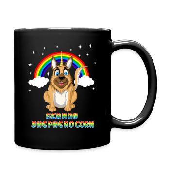 German Shepherd Unicorn Rainbow – Cute Dog Fantasy - Full Colour Mug - black - Right