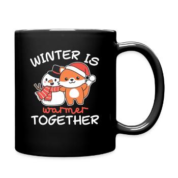 Fuchs Winter is warmer together Schneemann - Tasse einfarbig - Schwarz - Rechts