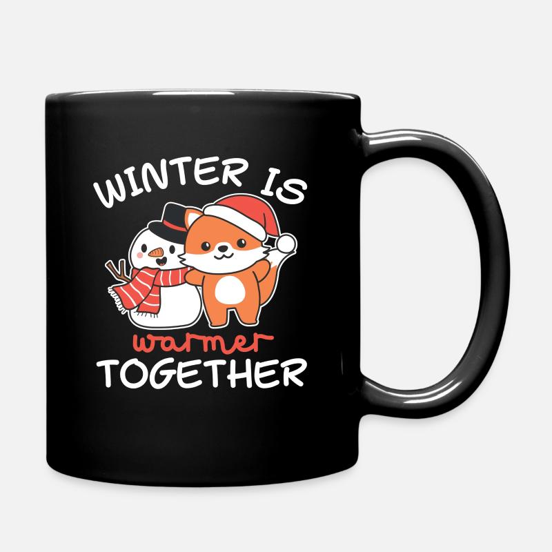 Fuchs Winter is warmer together Schneemann - Tasse einfarbig - Schwarz