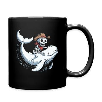 Skull Cowboy on Beluga Whale - Full Colour Mug - black - Right