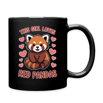 Niedlicher Roter Panda mit Herzmotiven - Tasse einfarbig - Schwarz - Rechts