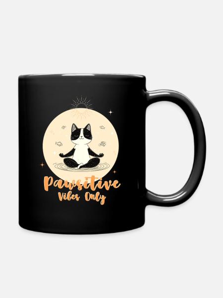 Ruhige Katze Meditation Illustration - Tasse einfarbig - Schwarz