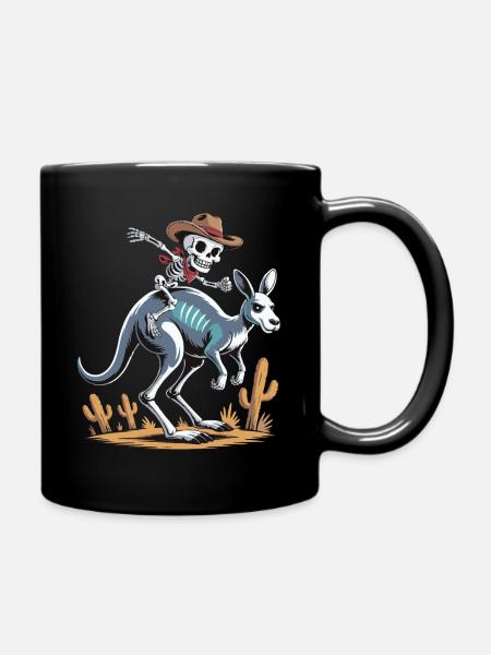 Cowboy Skelett-Reiter auf Känguru - Tasse einfarbig - Schwarz