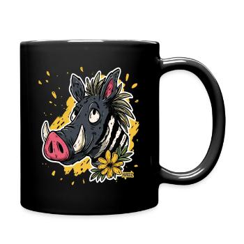 Cartoon Warzenschwein Zebra Blume - Tasse einfarbig - Schwarz - Rechts