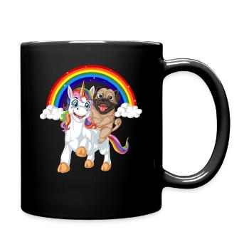 Mops Reiten Einhorn - Tasse einfarbig - Schwarz - Rechts