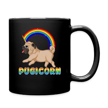 Mops Einhorn Pugicorn Lustiges T-Shirt - Tasse einfarbig - Schwarz - Rechts