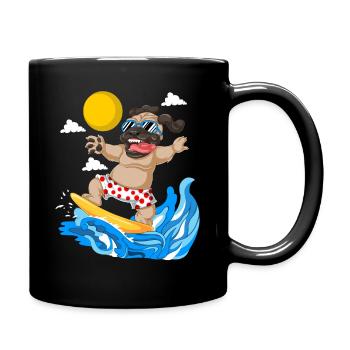 Mops Surfen Sommer Strand T-Shirt - Tasse einfarbig - Schwarz - Rechts