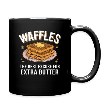 Waffles and extra butter Butter waffles Pastries - Full Colour Mug - black - Right