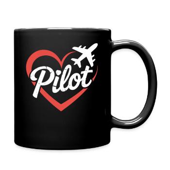 Herz und Flugzeug Pilot Design - Tasse einfarbig - Schwarz - Rechts