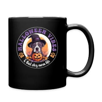 Halloween Sorcière Chapeau Citrouille Chien Américain Staffie - Mug uni - noir - Droite