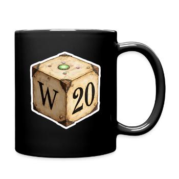 Antique D6 Dice with D20 – Fantasy Cartoon - Full Colour Mug - black - Right