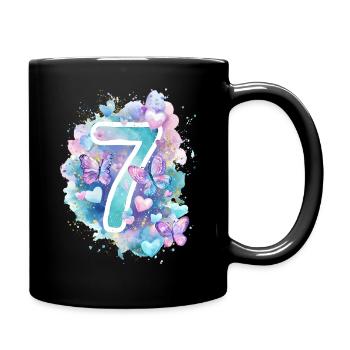 Anniversaire 7 ans avec des papillons et des cœurs - Mug uni - noir - Droite
