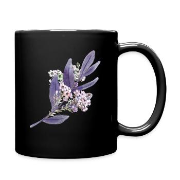 Lila Lavendel Blumenmuster - Tasse einfarbig - Schwarz - Rechts