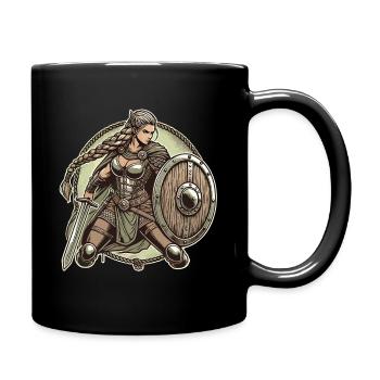 Kriegerin mit Schild und Schwert - Tasse einfarbig - Schwarz - Rechts