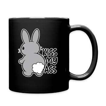 Vilain lapin de dessin animé – Embrasse-moi les bottes - Mug uni - noir - Droite