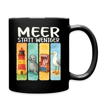 Moin Leuchtturm Robbe Strandkorb Möwe Küste - Tasse einfarbig - Schwarz - Rechts