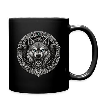 Fenrir Wolf mit Odins Raben Hugin und Munin Viking - Tasse einfarbig - Schwarz - Rechts