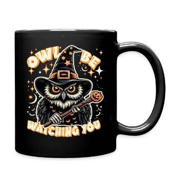 Magic Owl with Witch Hat – Magical Halloween Night - Full Colour Mug - black - Right