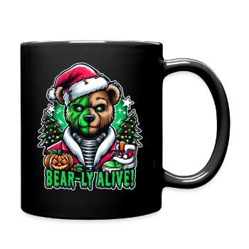 Zombie Christmas Bear: Bear-ly Alive Festive Motif - Full Colour Mug - black - Right