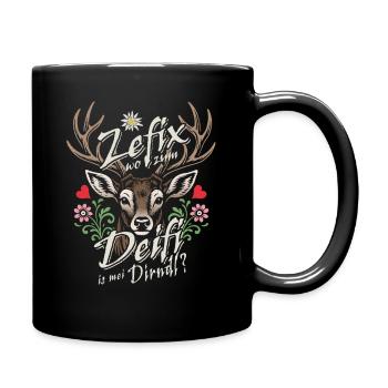Zefix wo zum Deifi is mei Dirndl? Traditional costume & fun - Full Colour Mug - black - Right