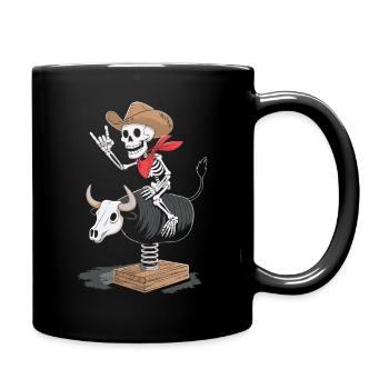 Skeleton Cowboy on Bull Mechanics - Full Colour Mug - black - Right