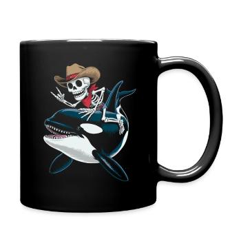 Skelett Cowboy reitet Orca  - Tasse einfarbig - Schwarz - Rechts